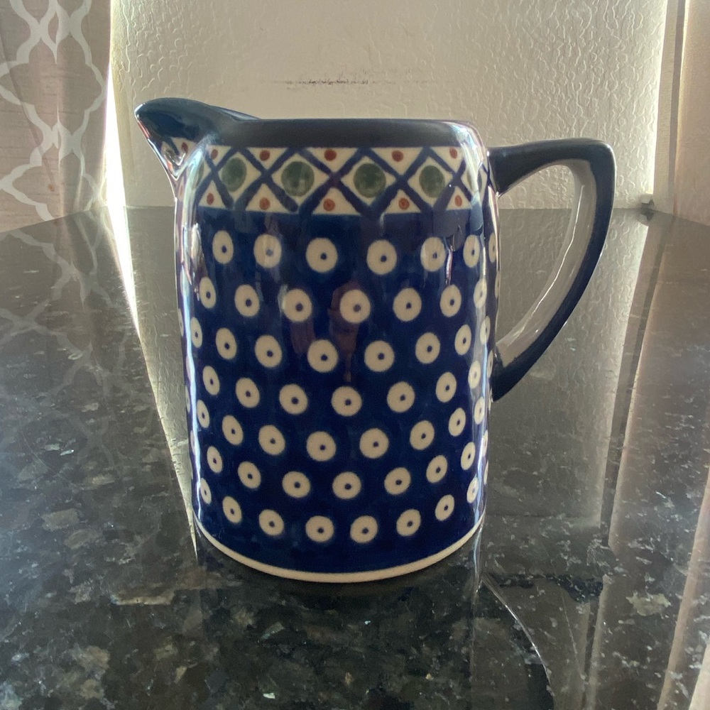 BOLESLAWIEC Polish Pottery Blue Pitcher 24 oz - Picture 4 of 10
